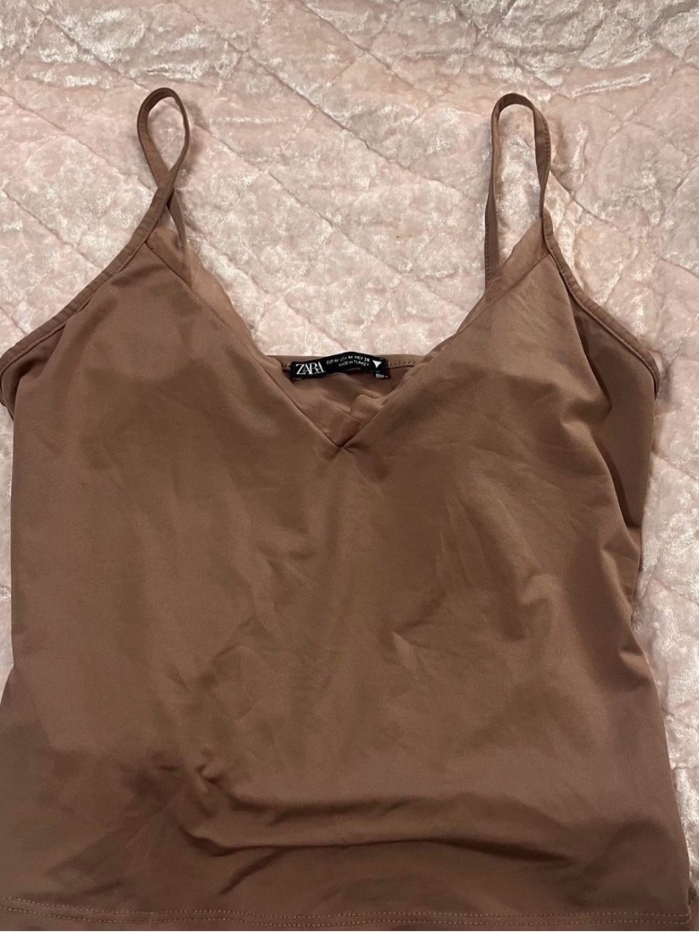 Zara Tan V-Neck Spaghetti Strap Cami